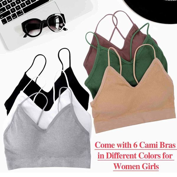 

6 pieces v neck bra seamless padded camisole fitness underwear lingerie bandeau sports bra sleep push up crop #20, Red;black