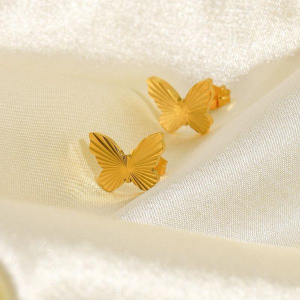 

hoop & huggie gold plating stainless steel stud earring minimalist stacking butterfly earrings daily jewelry for women girls, Golden;silver