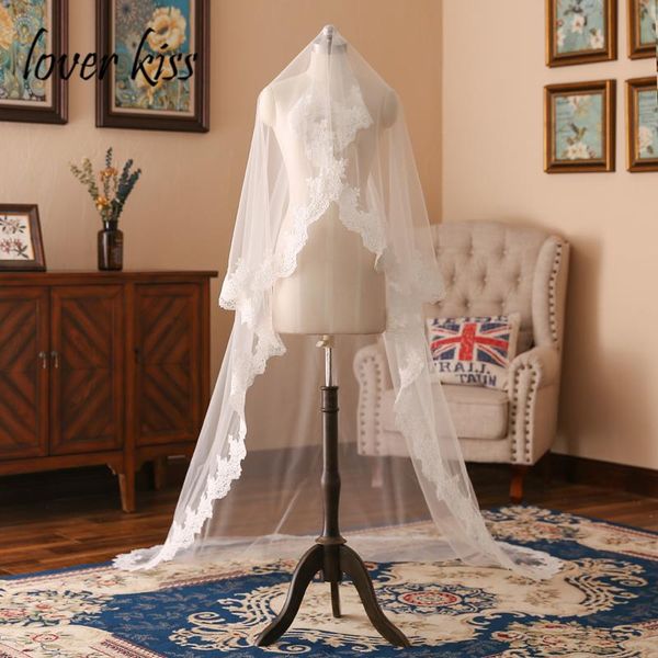

bridal veils lover kiss one layer tulle wedding veil lace edge 1.5m long white ivory accessories wholesale veu de noiva, Black