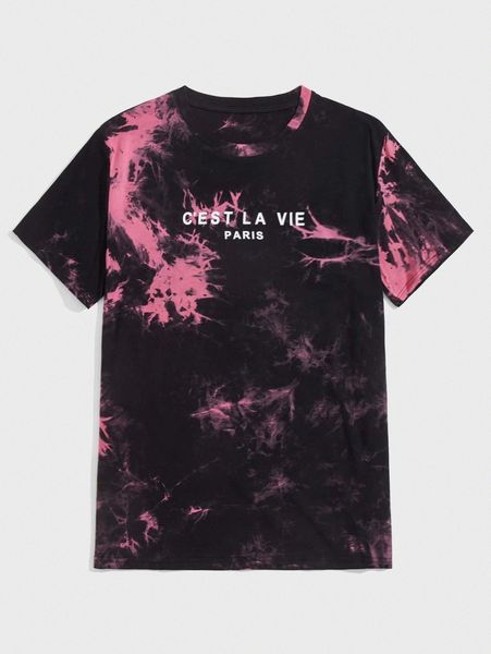 

romwe guys letter tie dye tee s8t6#, White;black