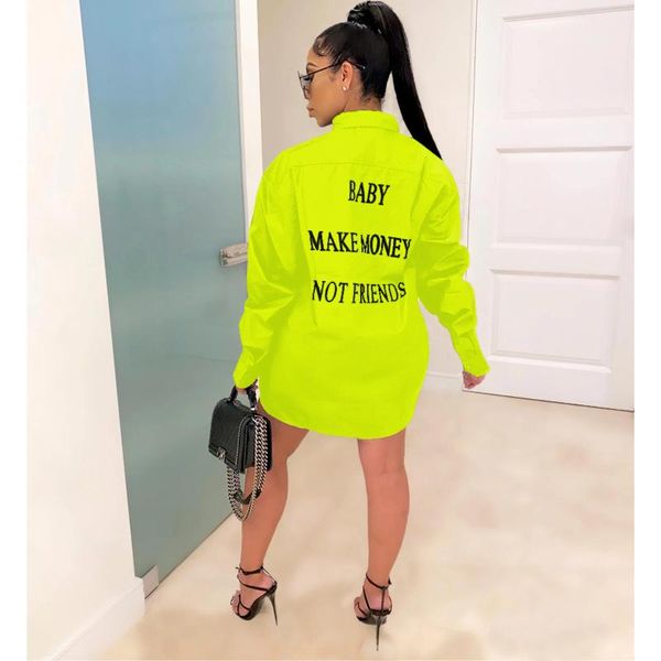

casual dresses autumn turn-down neck blouses shirt dress women loose style long sleeve letter printed mini solid, Black;gray