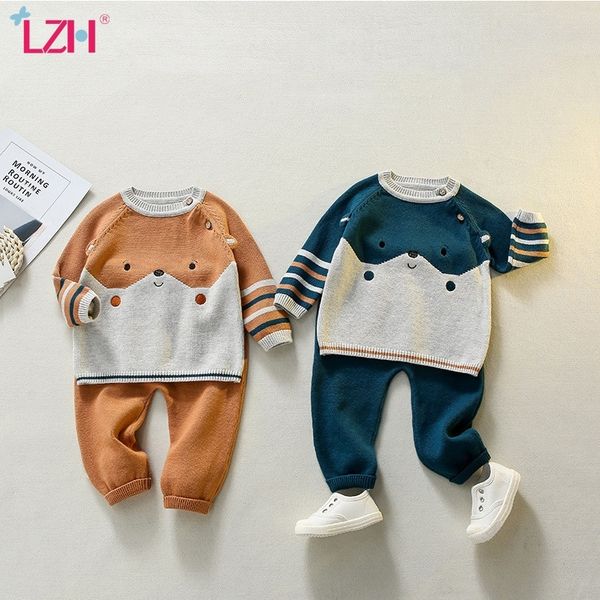 LZH 2021 Nova Primavera Infantil Crianças Camisola Conjuntos Moda De Tricô Costura Recém-nascido Roupas de Bebê Ternos Bonitos Cartoons Baby Boys Set 210309