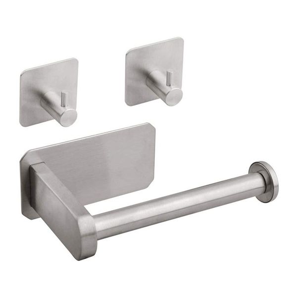 

toilet paper holders holder - brushed nickel adhesive with 2 hanging hooks for campers, bathroom, kitchen