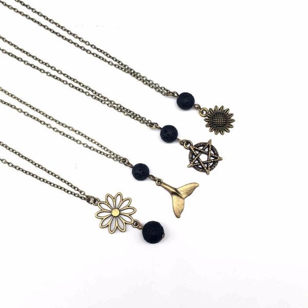 

pendant necklaces 1pcs essential oil perfume diffuser necklace lava stone sunflower mermaid tail star charms, Silver