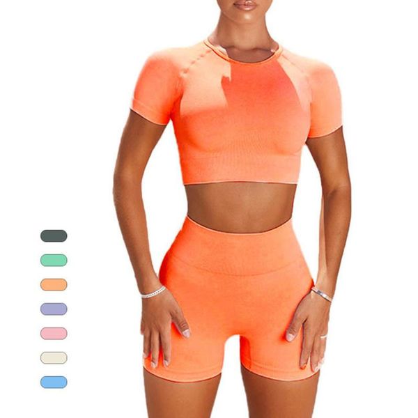 

women's tracksuits seamless fitness suits shorts workout sets gym wear high waist hip lift slim suit casual skinny outift clothing, Gray