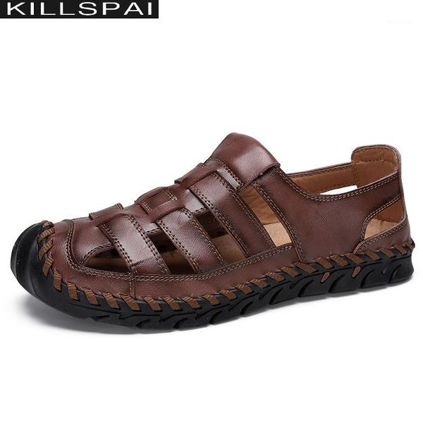 

sandals 2021 brwon men's genuine leather outdoor lightweight summer shoes comfort fashion casual men zapatos de hombre1, Black
