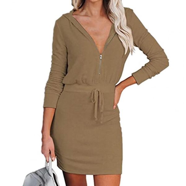 

casual dresses women dress solid color breathable long sleeve v neck for autumn, Black;gray