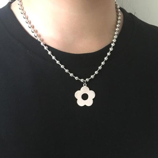 

pendant necklaces 2021 kpop steel gothic flower beads chain necklace for women men harajuku kawaii grunge choker aesthetic jewelry, Silver