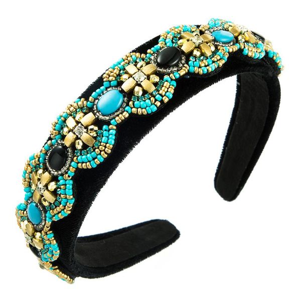 

hair clips & barrettes ethnic hand made beaded headband for woman vintage sparkly rhinestone jeweled velvet hairband party headwear headpiec, Golden;silver