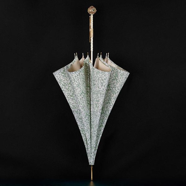 

umbrellas creative floral umbrella waterproof silk long handle sun protection light green parapluie household products