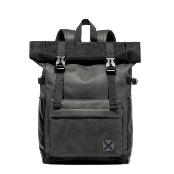 

backpack large capacity men's retro casual lapstudent schoolbag pu leather travel