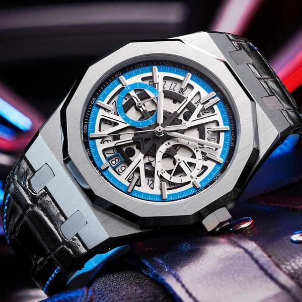 

wristwatches didun watches men steel quartz watch clock color dial mens leather wristwatch japan vd31 movement, Slivery;brown