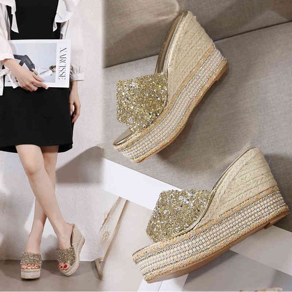

sandals summer new crystal sweet lame women's casual platform fashion high heels tqkx, Black