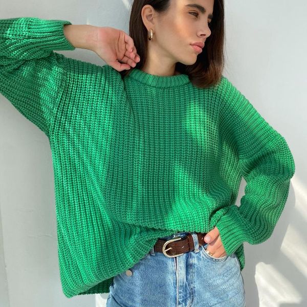 

women's sweaters women sweater casual autumn chic fluorescence solid oversized long sleeve knitted pullovers winter fashion thick femal, White;black