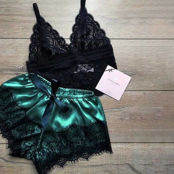 

women lightweight bowknot gift soft summer spandex camisole v neck sleepwear set lace trim lingerie comfortable, Black;red