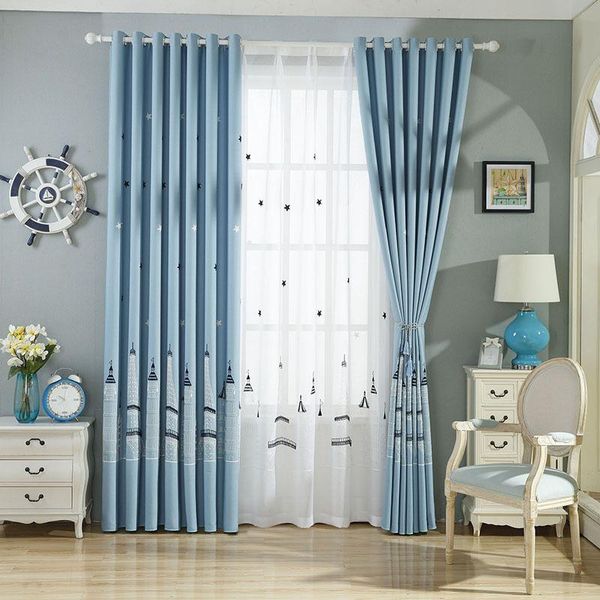 

curtain & drapes cartoon blackout curtains for children's living room blue castle kids window treatment