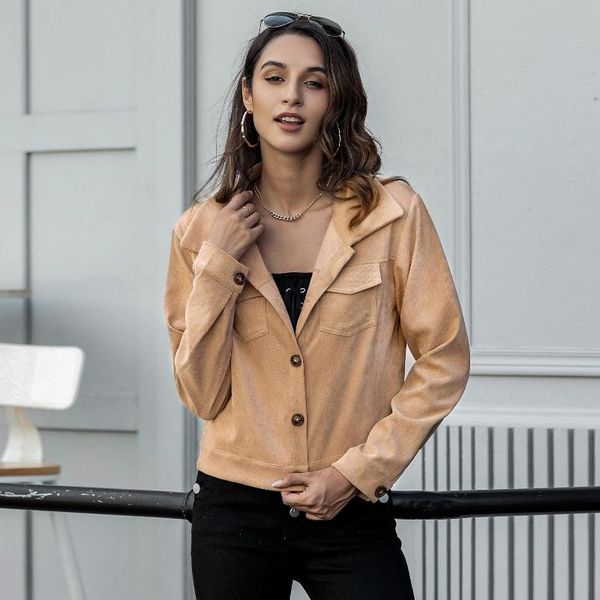 

women's jackets 2021 women fasion short coat spring and autumn pure color cardigan lapel casual ladies jacket streetwear clothing, Black;brown