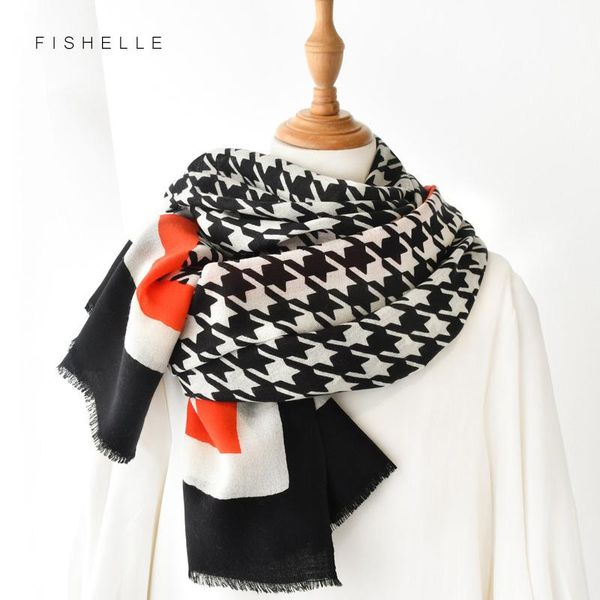 

scarves 100% wool shawl classic black white houndstooth long scarf women thin fashion casual brown pashmina bandana ladies autumn winter, Blue;gray