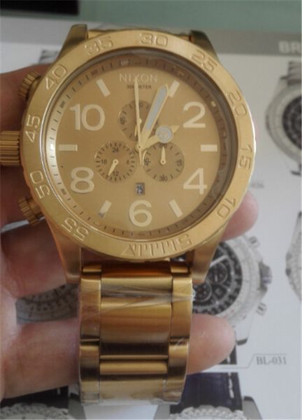 

wholesale-new chrono nixo 51-30 chrono all gold chronograph mens watch a083 502 watch original box quality, Slivery;brown