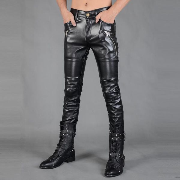 

men's pants style stage performance hair stylist man cultivate one's moral character tootsies leather, Black