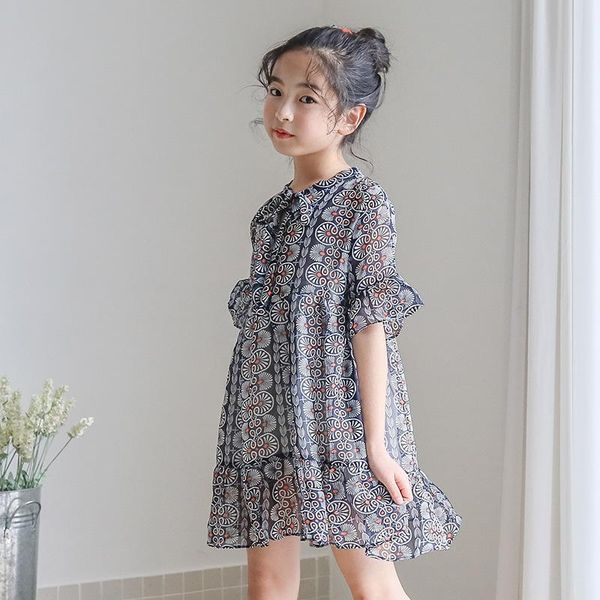 

girl's dresses girls' summer dress 2021 korean costume chiffon print decorative stitching style holiday 6 to 14 years, Red;yellow