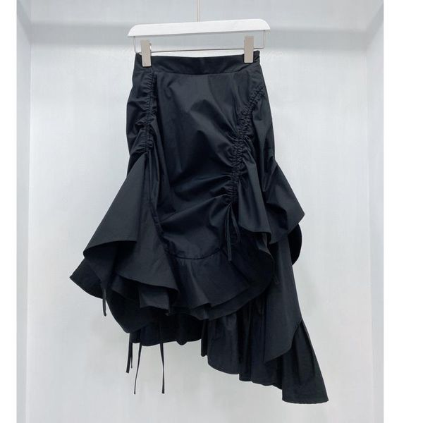 

skirts [ewq] korean version pleated clothing summer fashion all-match thin fold solid color fishtail skirt asymmetrical 202116w87, Black