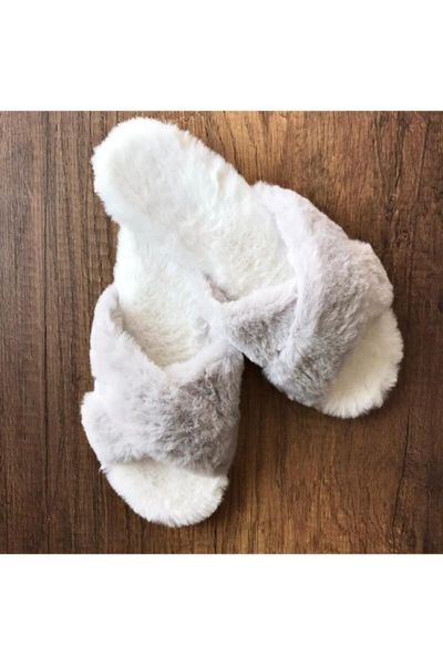 

slippers women's plush hairy cross home slipper, Black