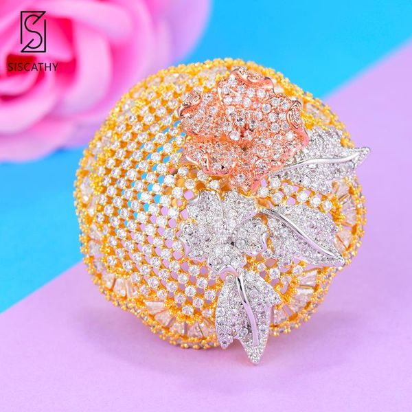 

wedding rings siscathy trendy hollow flower charm cubic ziron engagement dubai nigerian bridal statement finger women, Slivery;golden