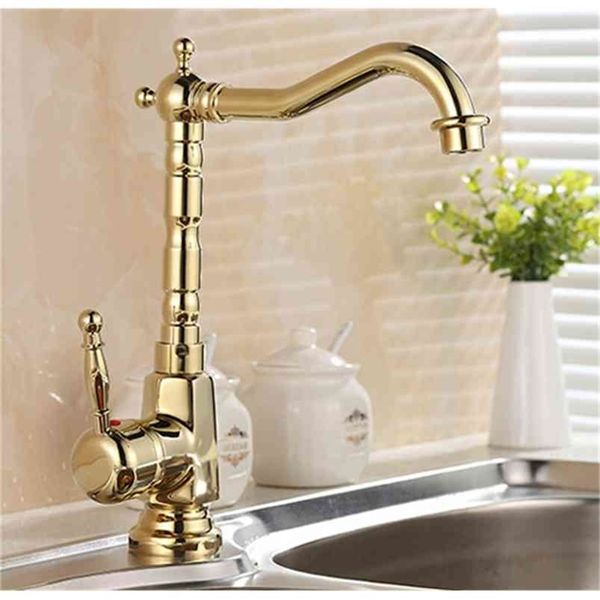 Arrivi Rubinetto da cucina in stile retrò europeo e superficie dorata Rubinetto per lavabo da bagno Rubinetto per lavabo in ottone Miscelatore acqua 210719