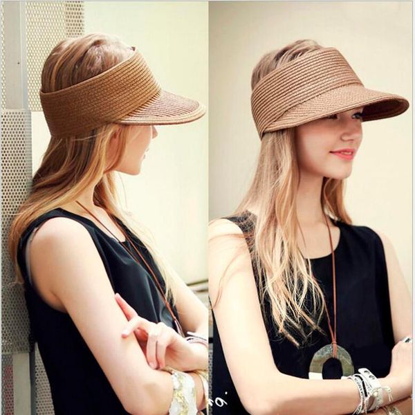 

stingy brim hats empty snapback hat for men women fashion straw summer cap sunscreen sun outdoor foldable beach, Blue;gray