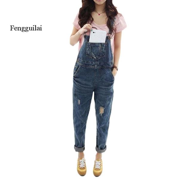 

women's jumpsuits & rompers women slim spring summer cool denim pencil pants ripped holes lady casual jeans sleeveless overalls, Black;white