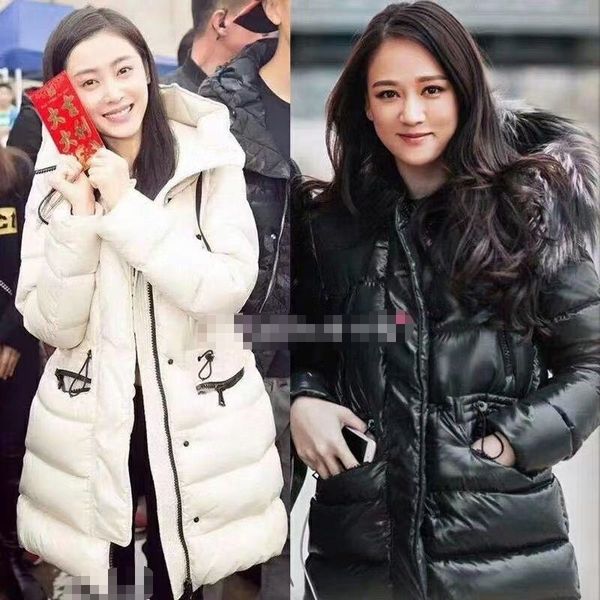 

mc new large wool collar goose down fox star net red woman medium and long jacket, Black