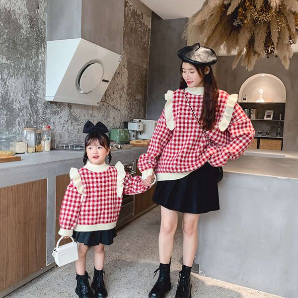 

parent-child bird 2021 drs thousand winter check new girls lace long sleeve sweater women's knitted pullover, Blue