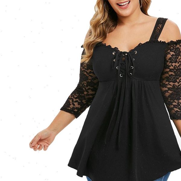 

6xl plus size women shirt off shoulder ladies lace long sleeve black blouses shirt casual irregular femme d30, White