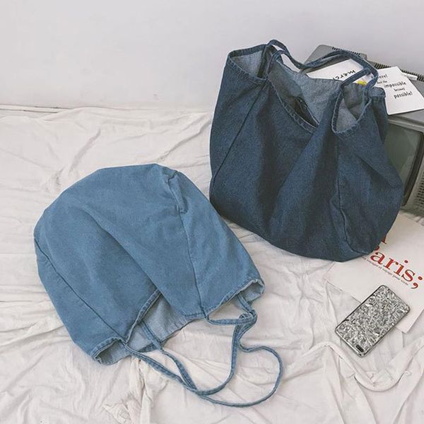 

evening bags designer women denim shoulder large capacity durable jeans shopping handbag female casual school bag