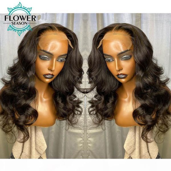 

glueless full lace human hair wig with baby hair wavy lace wigs brazilian preplucked bleached knots 130% remy flowerseason, Black;brown