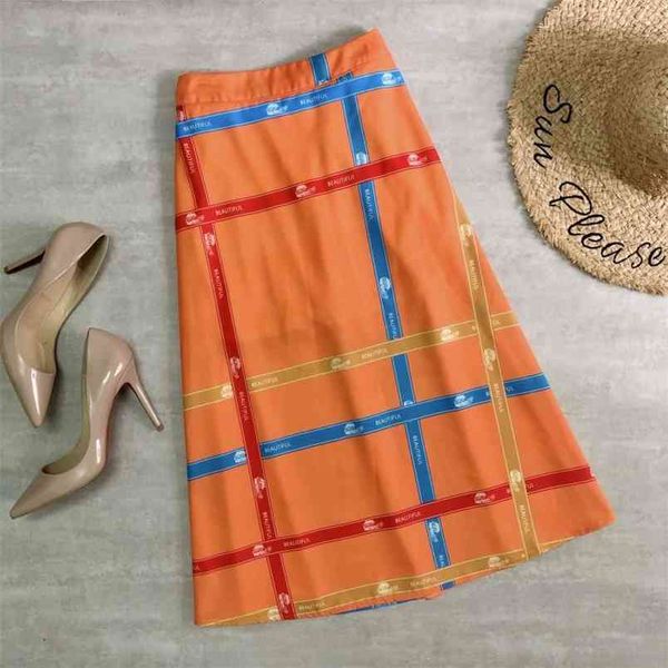 

summer european american simple plaid umbrella skirt high waist thin stretch women a-line long 210527, Black