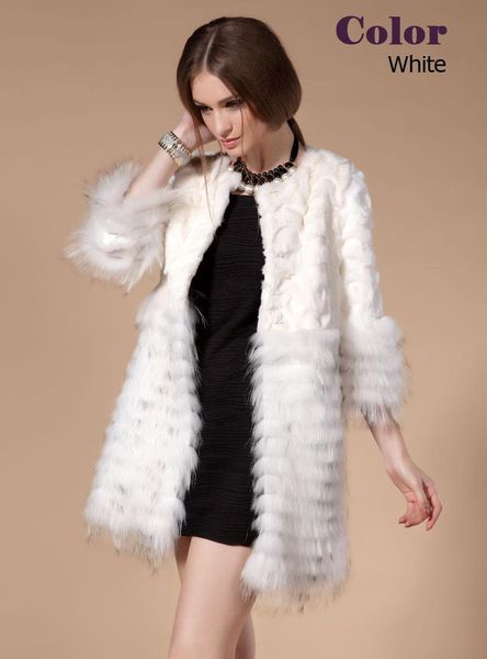 

women's fur & faux ems genuine coat raccoon hem women long jacket winter waistcoat belt f521, Black