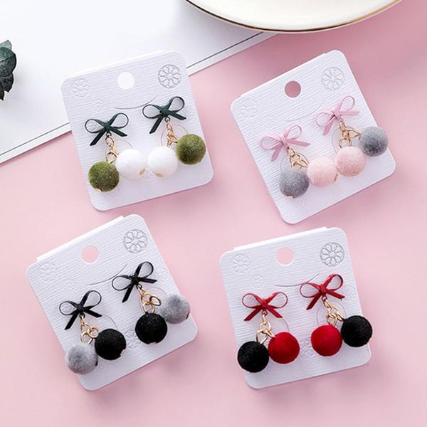 

velvet furry ball bow korean style dangle earrings hair ball earrings women drop, Silver