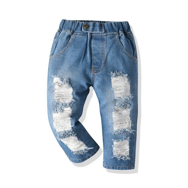 

and fashion kids casual ripped jeans pants children boys girls broken loose hole denim trousers for spring autumn, Blue