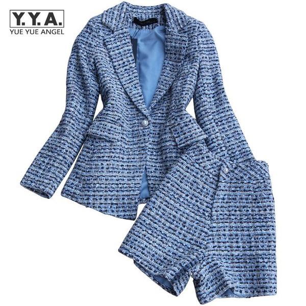 

women's tracksuits office ladies tweed jacket shorts two piece set women spring autumn slim suit jackets high waist straight matching s, Gray