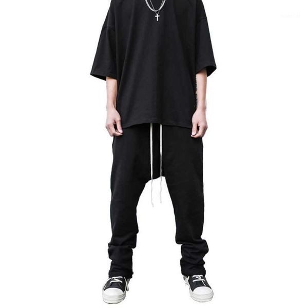 

trendy drape harem joggers men casual loose baggy drop crotch streetwear hiphop trousers sweat pants men's, Black
