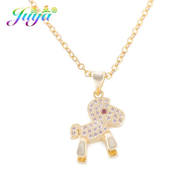 

pendant necklaces juya 2021 arrival animal necklace micro pave zircon gold/rose gold trojan horse for women girls, Silver