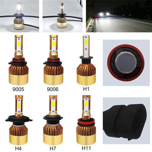 

car headlights 2pcs h4/h7/h11/h1/9005/9006 72w 16000lm super bright cob led headlight canbus auto hi/lo beam bulbs 6000k white styling