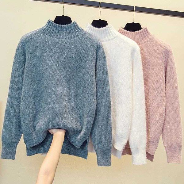 

women's sweaters faux mink cashmere turtleneck women sweater autumn winter thick jumper female long sleeve knitted pullover pull femme, White;black