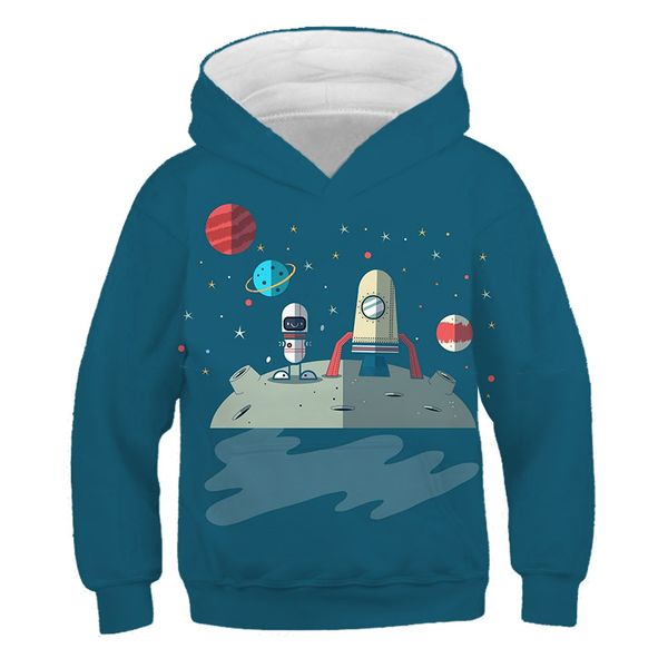 

baby hoodie comic space robot 3d printing childrens fall polyester cotton harajuku sweatshirt 4-14 years old, Black