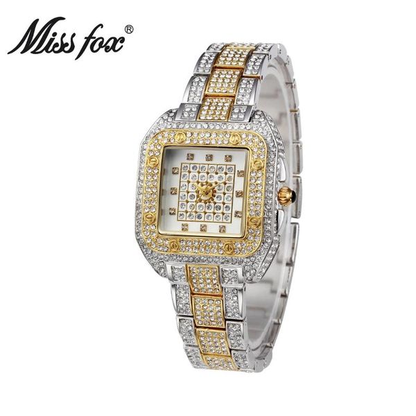 

wristwatches fashion women watches quartz square watch with rhinestone gold bracelet watchees, Slivery;brown