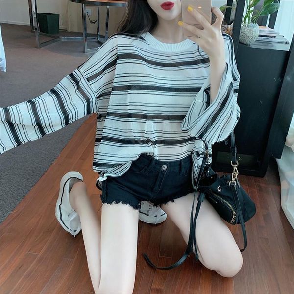 

men's sweaters 2021 women's sweater pullover autumn and winter street style striped casual loose korean fashion large size, White;black