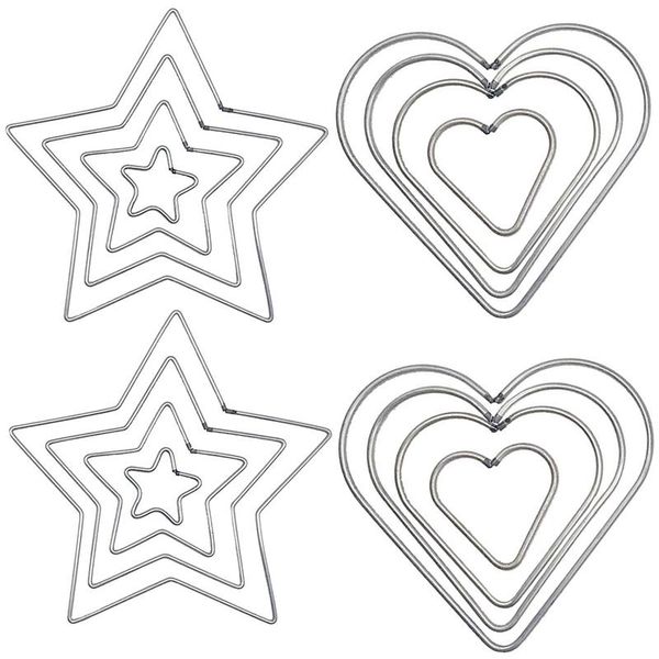 

16 pcs diy craft dream catchers star & heart shape rings metal hoops (silver)