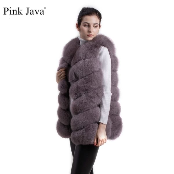 

pink java 8049 women coat winter luxury clothes real fur natural vest fluffy jacket raccoon 211129, Black